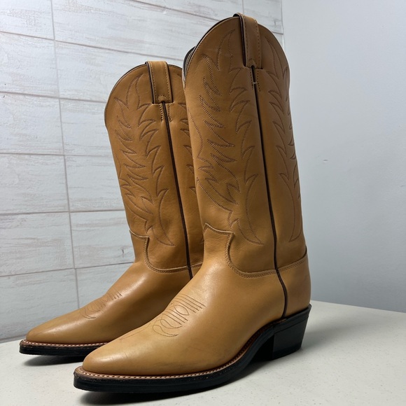 Justin Boots Other - JUSTIN MULE HIDE TAN LEATHER ROUND TOE COWBOY WORK BOOTS #1122 MEN'S 7.5B